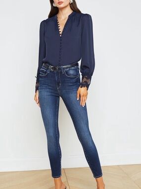 L'AGENCE dark distressed High-Rise Skinny Margot Jeans
